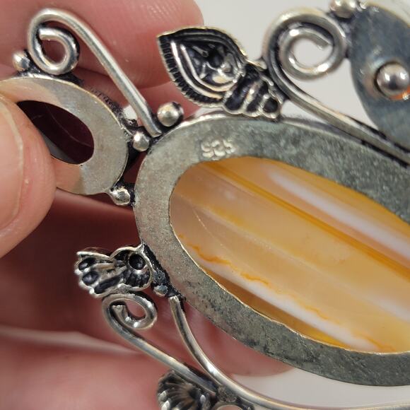 Sterling Silver Pendant with Red Garnet Accents and Striped Banded Agate Stone - Picture 4 of 10